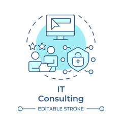 IT consulting soft blue concept icon. Customer support, cybersecurity. Infrastructure management. Round shape line illustration. Abstract idea. Graphic design. Easy to use in infographic