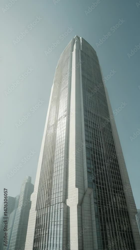 Aufkleber low angle view of a modern tall building with sky as background. the skyscraper is covered with glas