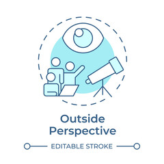 Outside perspective soft blue concept icon. Critical thinking, decision making. Round shape line illustration. Abstract idea. Graphic design. Easy to use in infographic, presentation