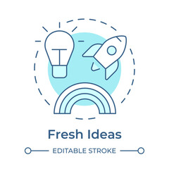 Fresh ideas soft blue concept icon. Innovative thinking. Customer experience, organizational culture. Round shape line illustration. Abstract idea. Graphic design. Easy to use in infographic