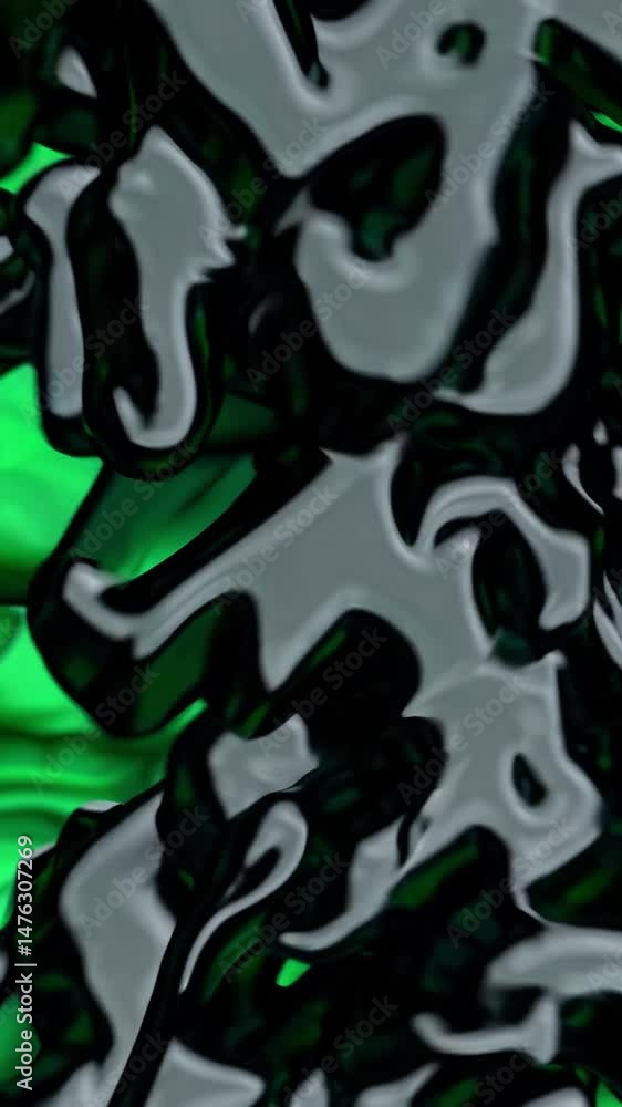 Poster dynamic abstract background video with bright green and flowing, morphing dark grey shapes creating 