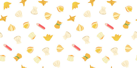 Siu Mai (Shumai) Chinese dumplings illustration pattern background. dumpling pattern background. Dim sum pattern background. Masala Momos illustration.