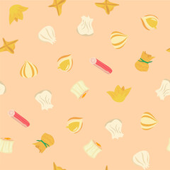 Asian Snack Illustration. Dim Sum and Street Food Pattern background. Traditional Asian Food Pattern background.