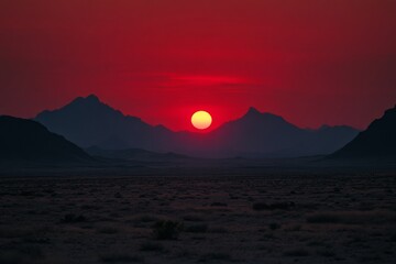 Fototapeta premium Fiery sunset over desolate mountains