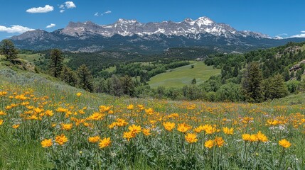 Fototapeta premium Mountain meadow, vibrant wildflowers