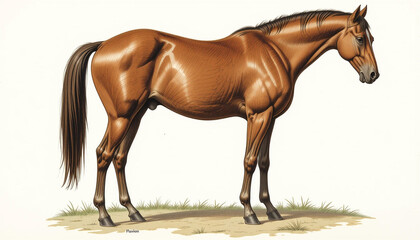 Obraz premium Chestnut Horse Equine Anatomy Side Profile Farm Animal Horse Breed Equestrian Art