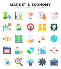 Market & Economy Flat icons collection. Flat icons pack. Vector illustration
