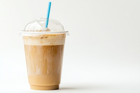 iced latte in clear plastic cup isolate on white background