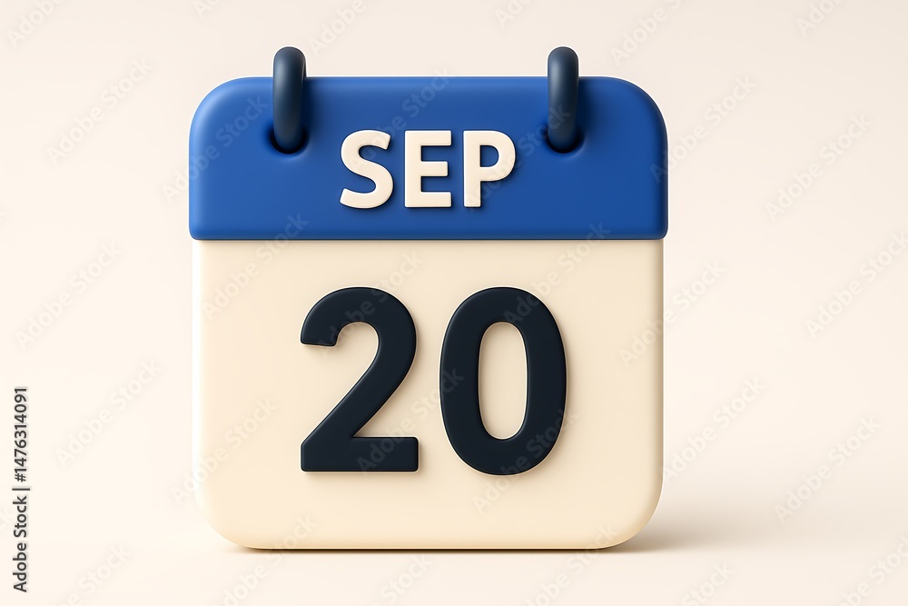 Poster 3d rendered desktop calendar showing september 20 date with a clean and modern design for event plan