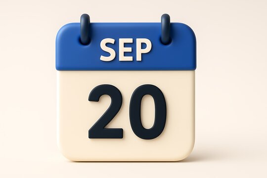 3d rendered desktop calendar showing september 20 date with a clean and modern design for event planning