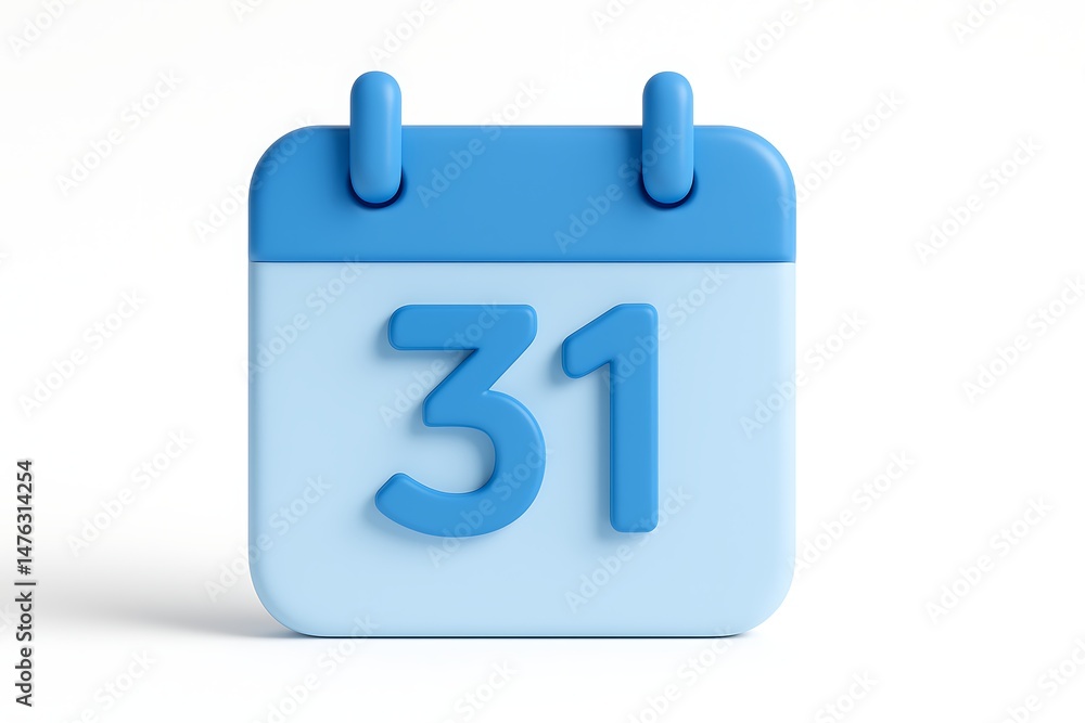 Fototapete 3d rendered blue calendar isolated on white background displaying the date thirty one