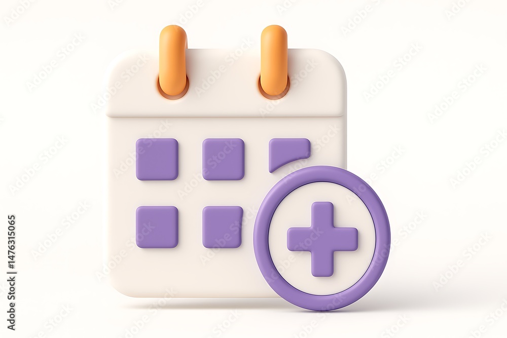 Poster 3d render of calendar icon with plus sign indicating addition or scheduling of events
