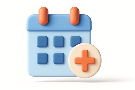 A vibrant 3d rendering of a calendar with a plus sign representing adding an event or appointment