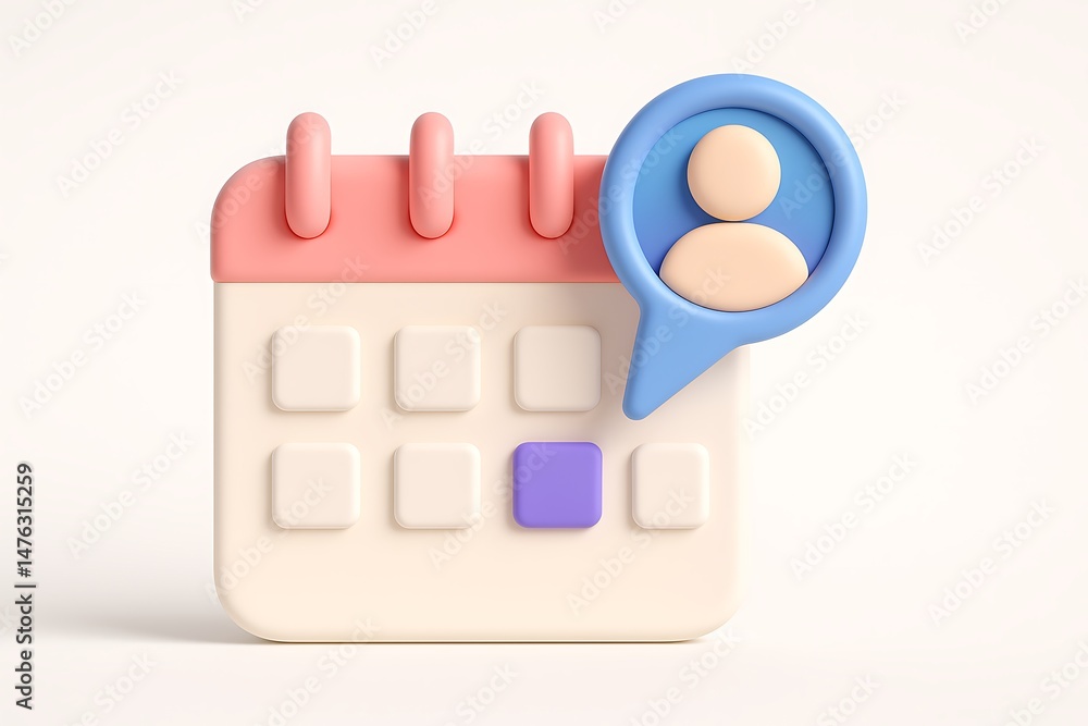 Poster 3d render of a calendar with a user profile symbol indicating appointment planning