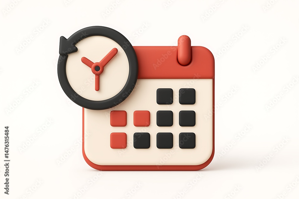 Poster 3d rendered calendar icon with clock symbolizing time management and deadline concepts in modern des