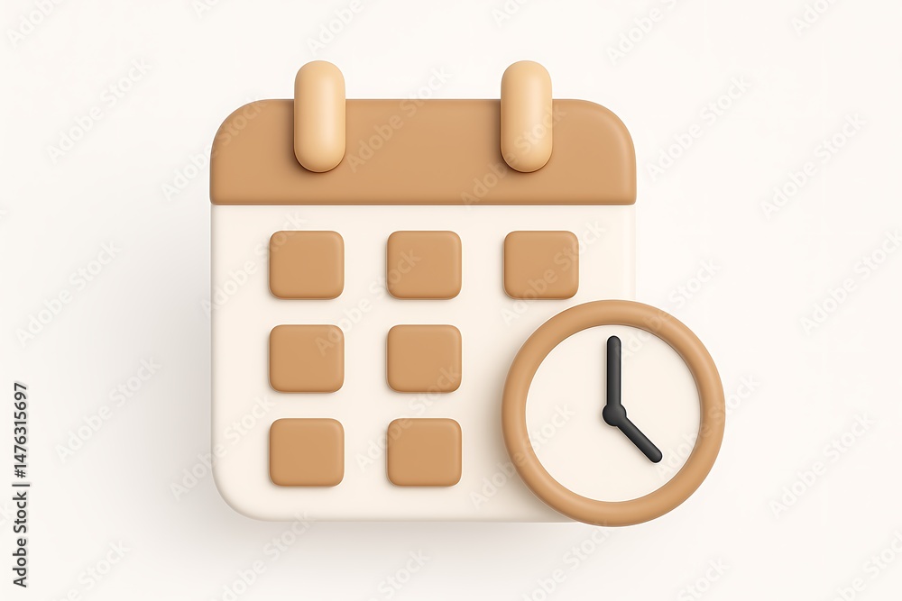 Poster 3d render of a calendar and clock representing time planning scheduling and management concepts