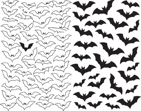  bats pattern silhouette background illustration, spooky seamless texture for party invitations, wrapping paper, web design, fabric prints, seasonal decor, and digital scrapbooking