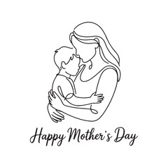 Happy Mother's Day calligraphy text .Mom and son line art Illustration vactor