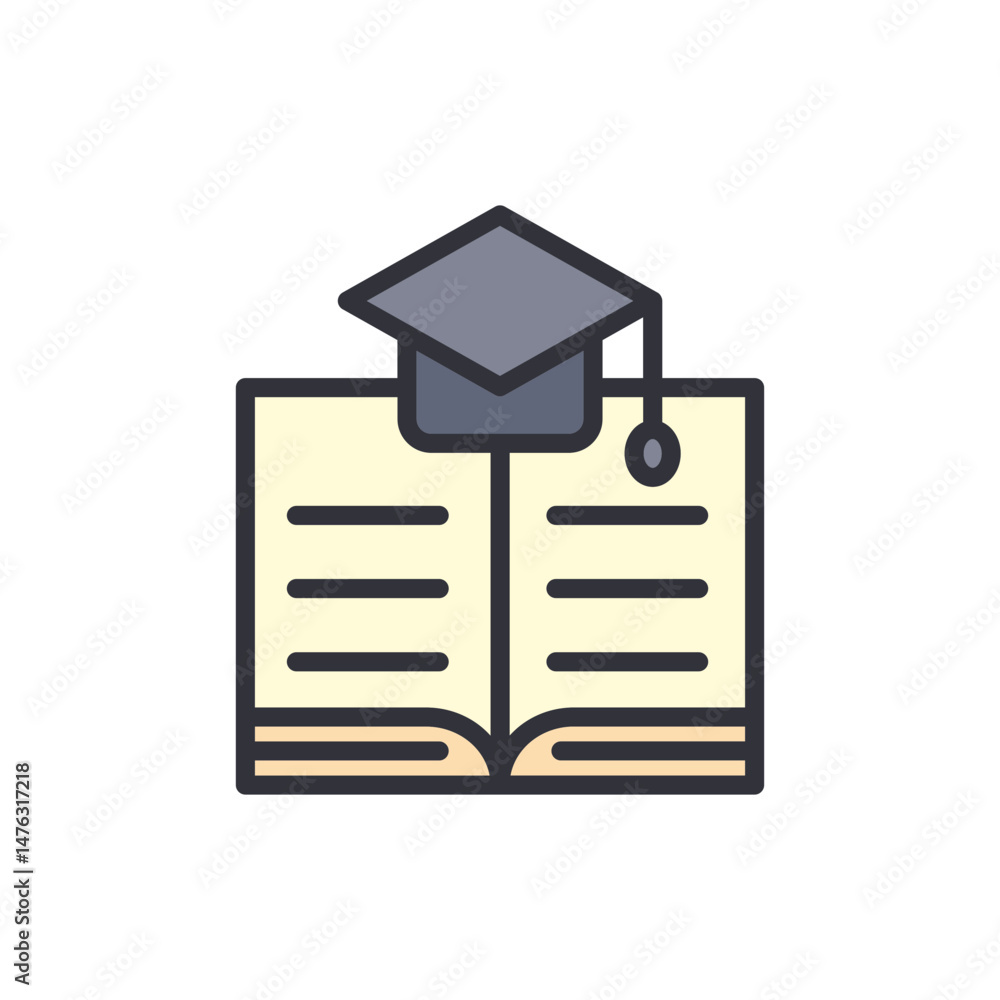 Poster symbolic graduation cap on open book representing knowledge and learning