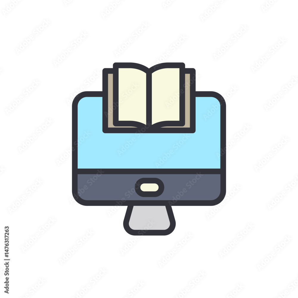 Poster digital learning with open book on computer screen icon