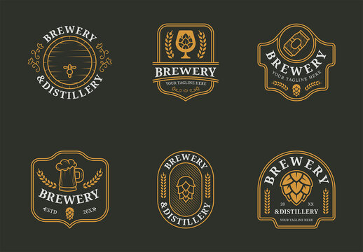 set of vintage brewery logos vector illustration