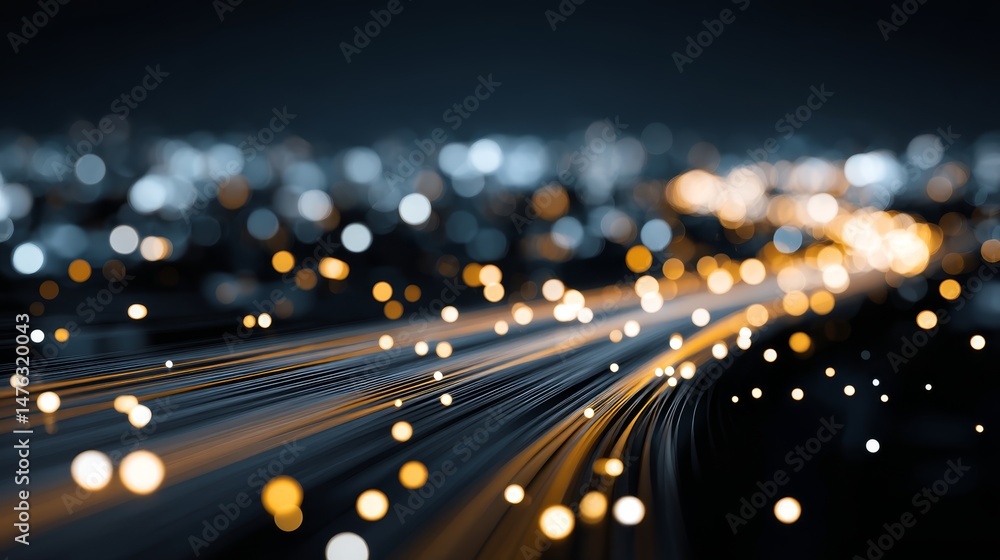 Leinwandbilder glowing fiber optic cables intertwine against a dark background, scattered bokeh lights enhance the 