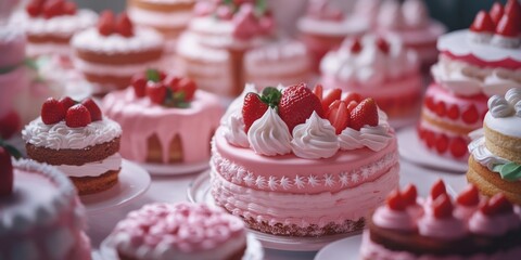 Fototapeta premium Delicate Pink Strawberry Cakes