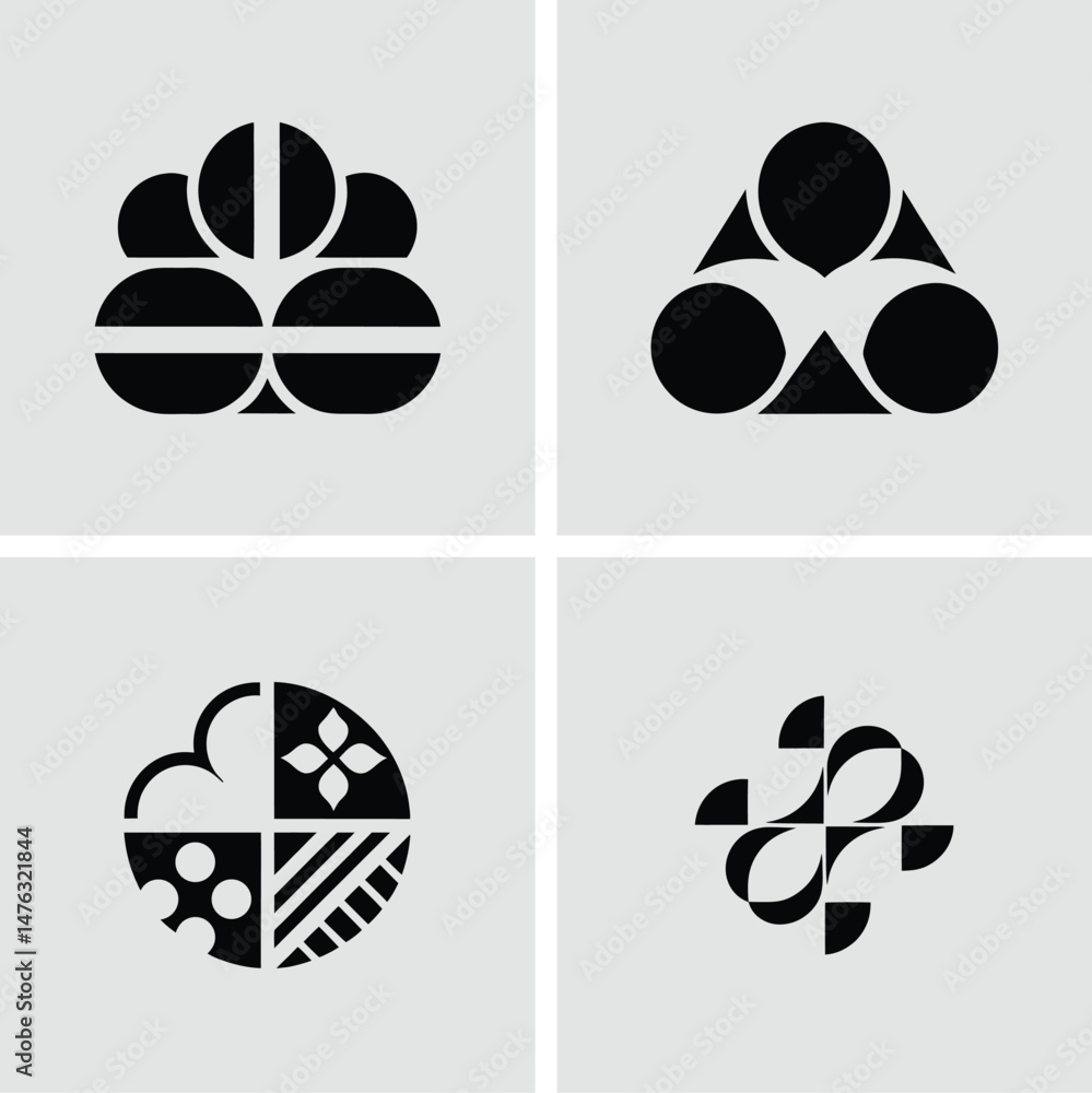 Poster modern geometric abstract design elements in black and white with various shapes