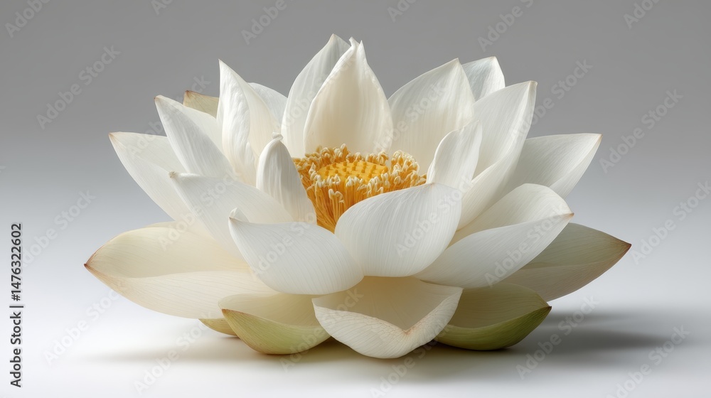 Aufkleber A single white lotus flower displays its intricate petals and vibrant core, creating a serene still life composition that inspires calm and purity