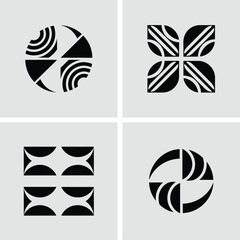Abstract geometric designs featuring diverse shapes and symmetry in black and white colors
