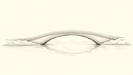Serene Arch Bridge over Calm Water Hand Drawn Illustration