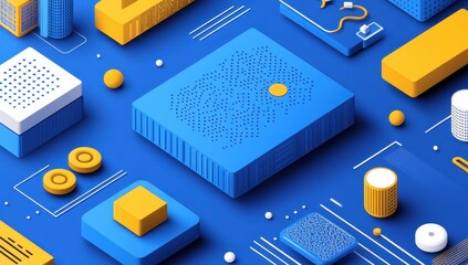 Abstract digital technology, various colorful components in 3D style