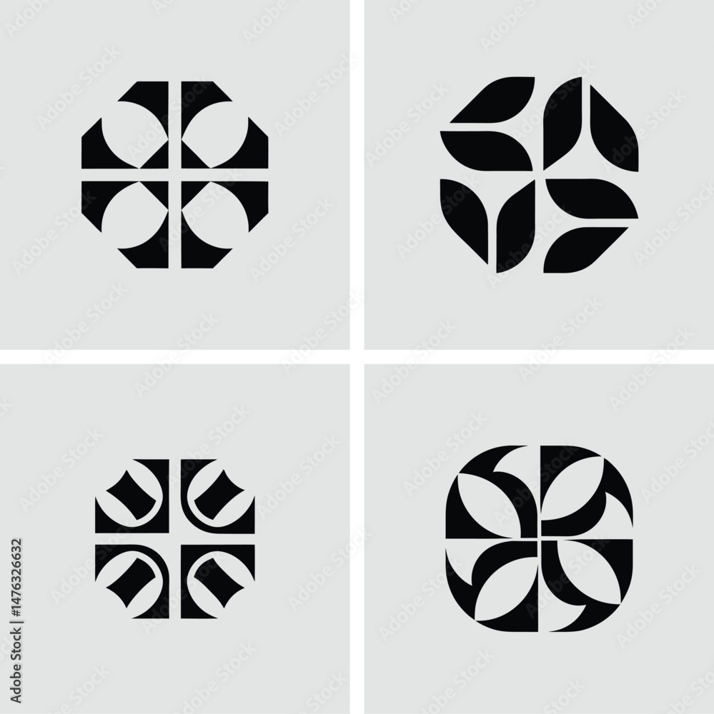 Poster four geometric abstract black and white vector design elements for graphic design projects