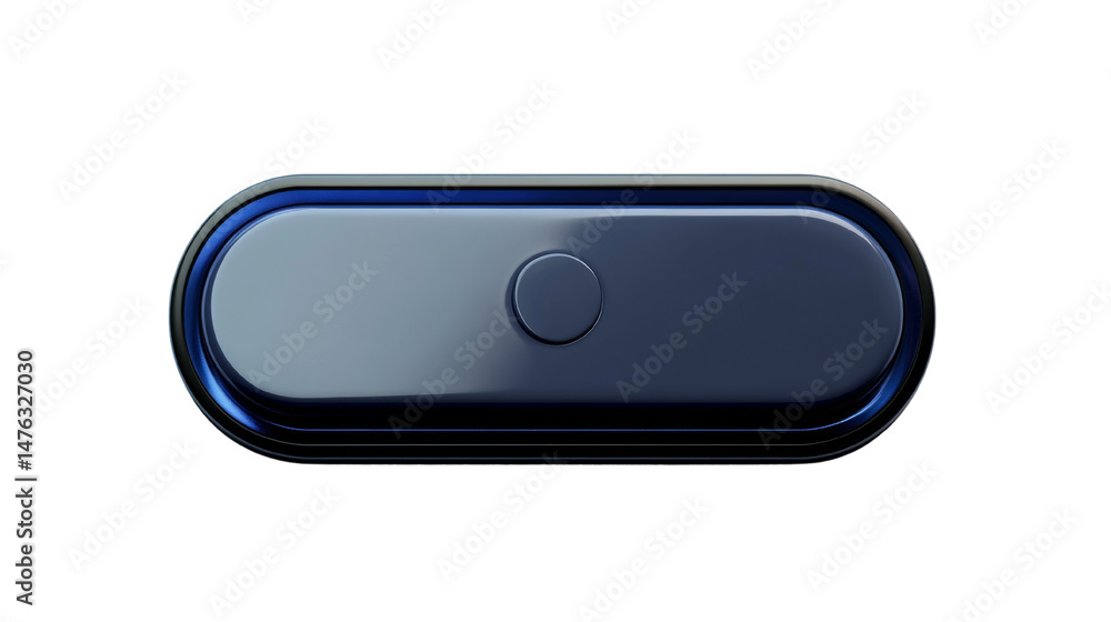 Poster sleek toggle button in a modern metallic blue finish, isolated with transparent space