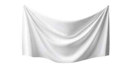 Naklejka premium Elegant soft draped white fabric banner, suspended in mid-air, isolated against transparency for versatile creative projects