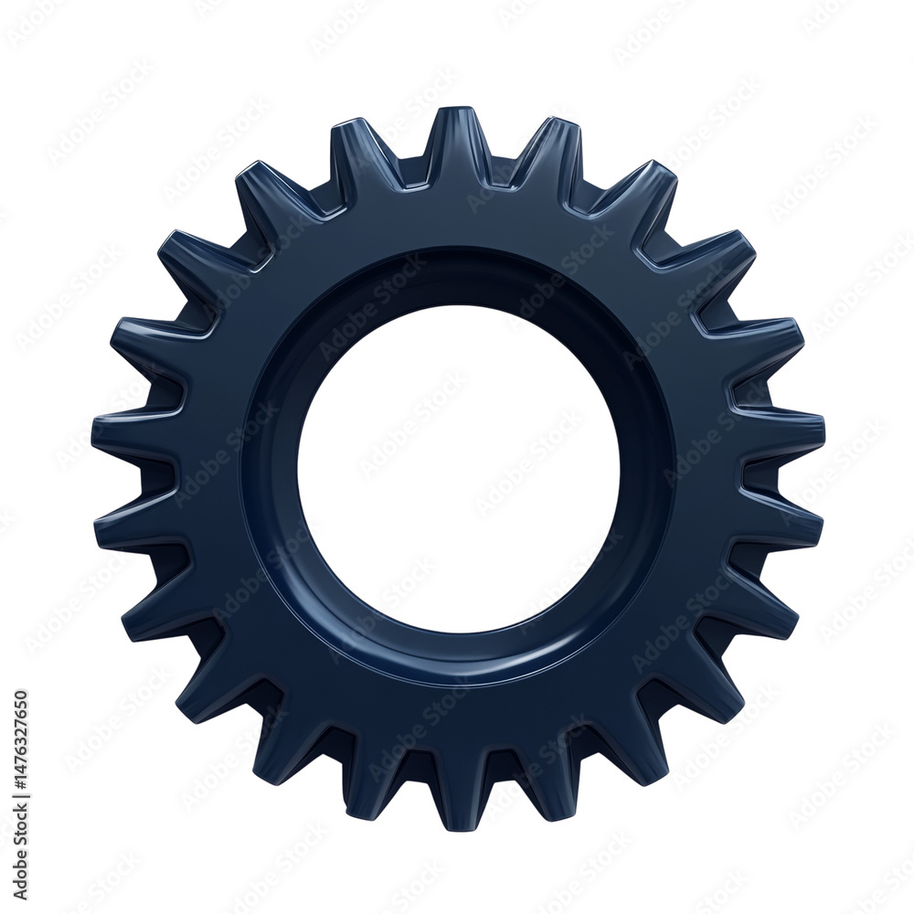 Poster isolated detailed 3d rendering of a solitary navy cogwheel, representing mechanical efficiency and e