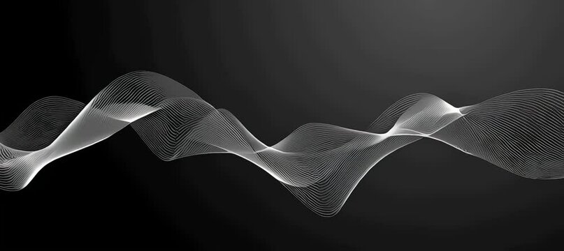 White wave on a black background. Abstract White Wave Form on Black Background. Looped vector wave of gray color. Linear wave, graphic shape flow. Digital monochrome, Smoke illustration.