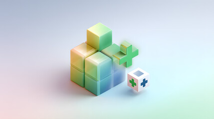 Obraz premium 3d Illustration Of Isometric Cubes With A green