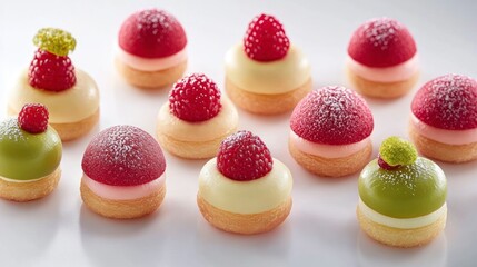 Assorted Miniature Dessert Bites on White Surface
