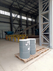 Industry oil barrels or chemical drums stacked up.chemical tank.container of barrels of...