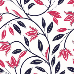 Elegant Pink and Navy Floral Vine Seamless Pattern Vector for Textile, Wallpaper and Surface Design Generative ai
