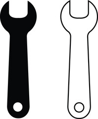 Wrench icons set. Repair flat, outline vectors. Construction hardware industrial silhouette. Mechanic spanner collection. Professional maintain tools for ui designs isolated on transparent background.