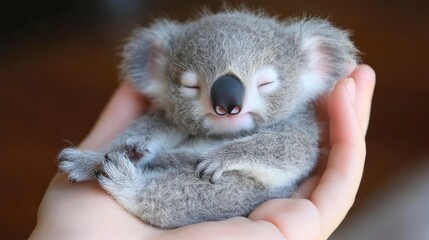 Tiny koala joey in human hand