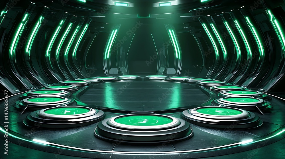 Poster futuristic action scene virtual arena digital art sci-fi environment dynamic perspective high-tech c