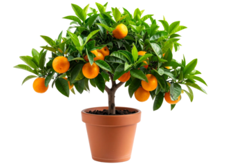 Vibrant Potted Orange Tree with Ripe Fruit, PNG Isolated