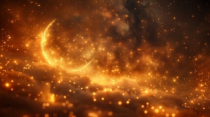 Captivating golden crescent moon among shimmering celestial stars high resolution wallpaper