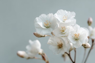 Obraz premium Delicate white flowers on minimalist background for sophisticated projects