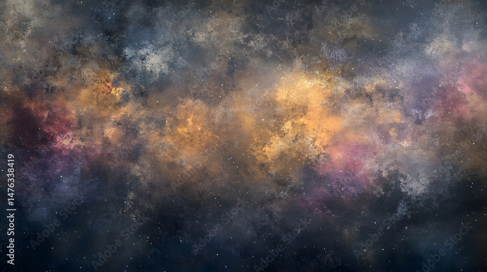 Poster abstract space fog with embedded lights, medium rough texture and digital noise distortion