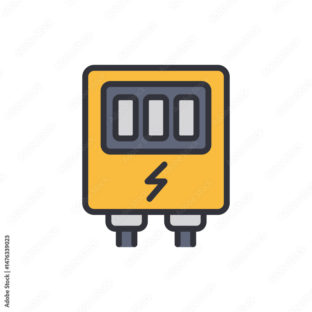 Poster electrical box with lightning bolt symbol isolated on transparent background