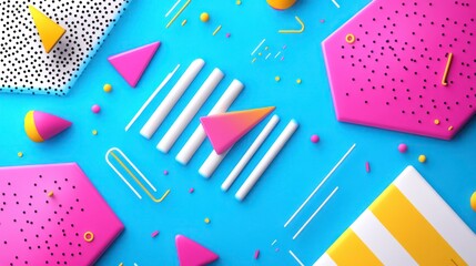 Obraz premium Vibrant geometric shapes on a blue background